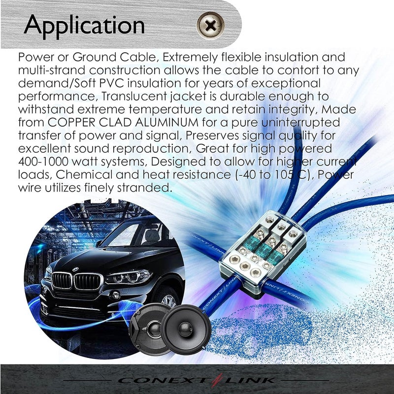 Conext Link 5 ft 4 GA Gauge AWG Car Amplifier Battery Power Cable Ground Wire CCA Frost Blue - Image 5